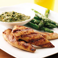 Dedos de pollo con pesto de culantro